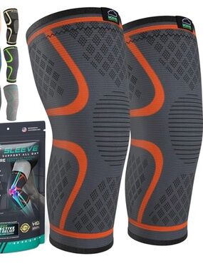 Modvel Knee Compression Sleeves - Pair - Size XXXL - Orange/Black